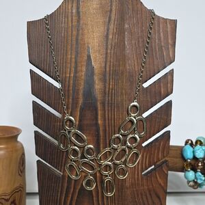 White House Black Market Gold Interlocking Oval Statement Necklace